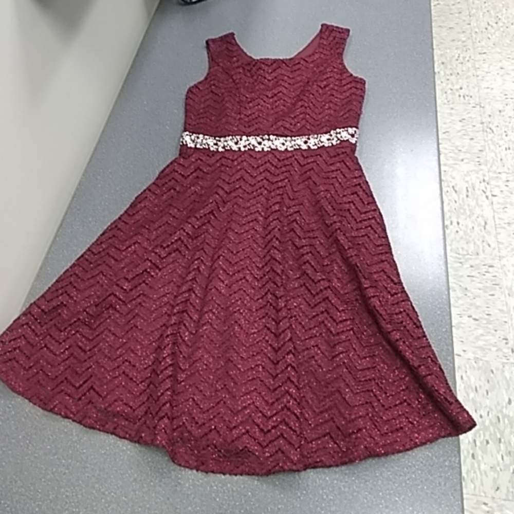 Girls Size 12 Maroon & Rhinestone Party Dress